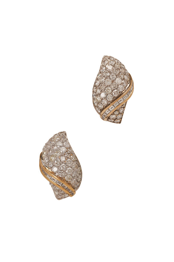 Estate Jewelry 9.8CT Diamond Leaf Earclips