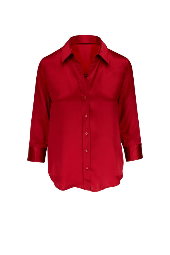 L'Agence - Dani Red Dahlia Silk Three-Quarter Sleeve Blouse