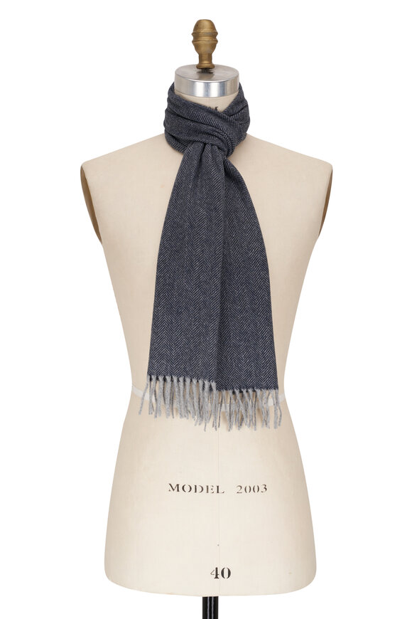 Fedeli - Blue Stripe Cashmere Scarf | Mitchell Stores