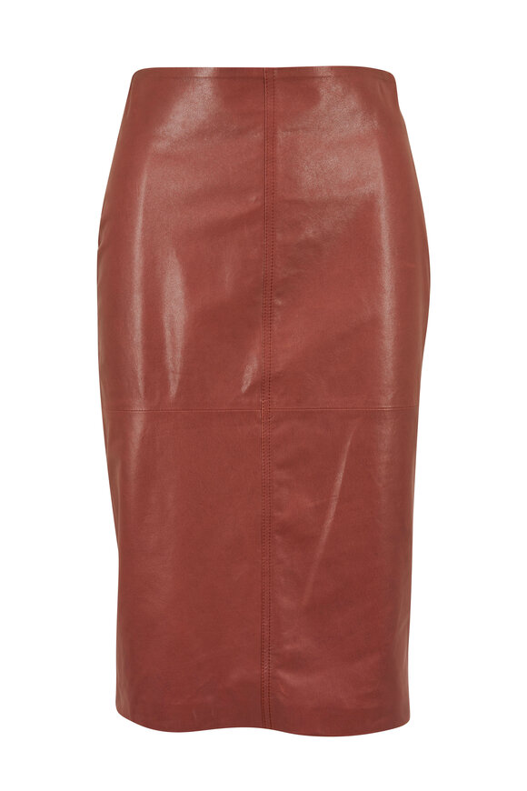 Brunello Cucinelli - Orange Lambskin Leather Pencil Skirt