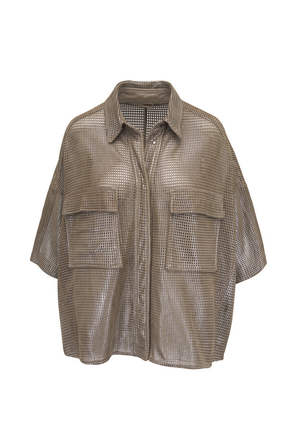 Brunello Cucinelli Safari Laminated & Perforated Leather Blouse