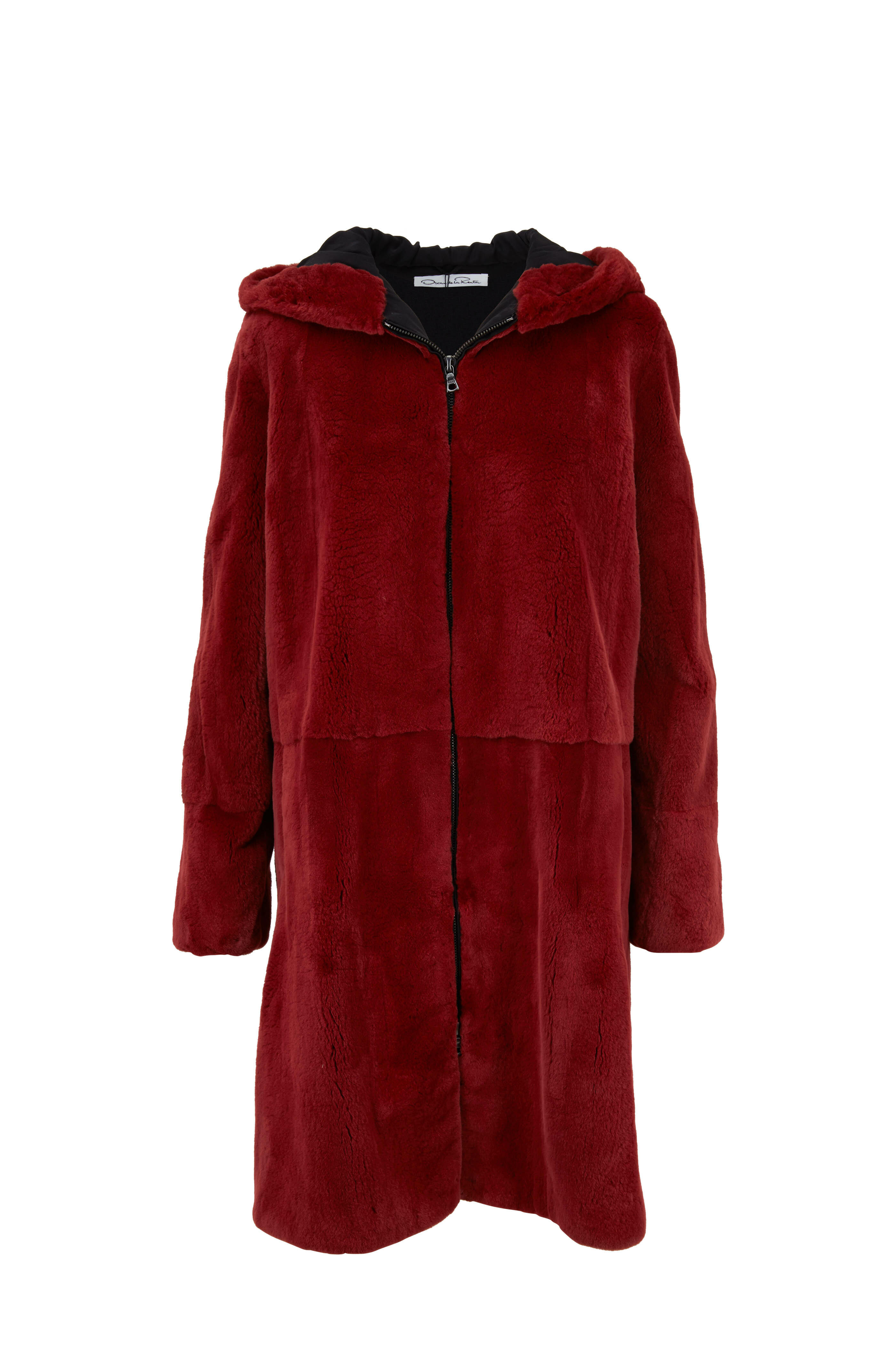 Oscar de la Renta Furs - Brick Plucked Mink Hooded Coat