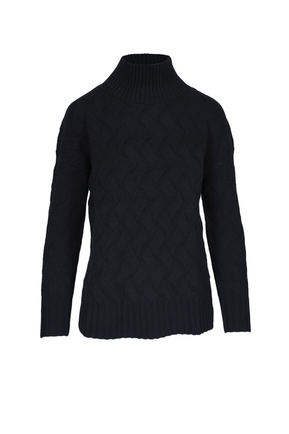 Kinross Luxe Black Cashmere Cable Knit Sweater