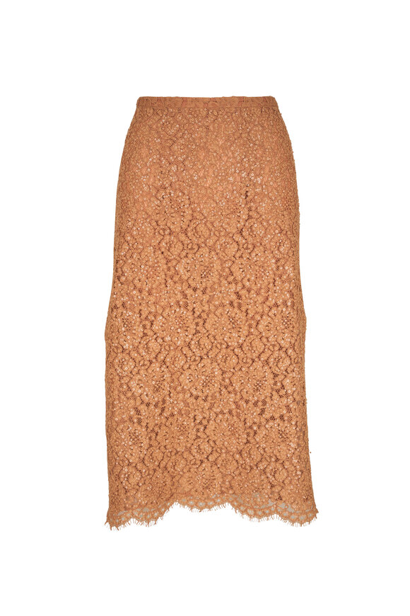 Michael Kors Collection - Suntan Sequined Lace Midi Skirt 