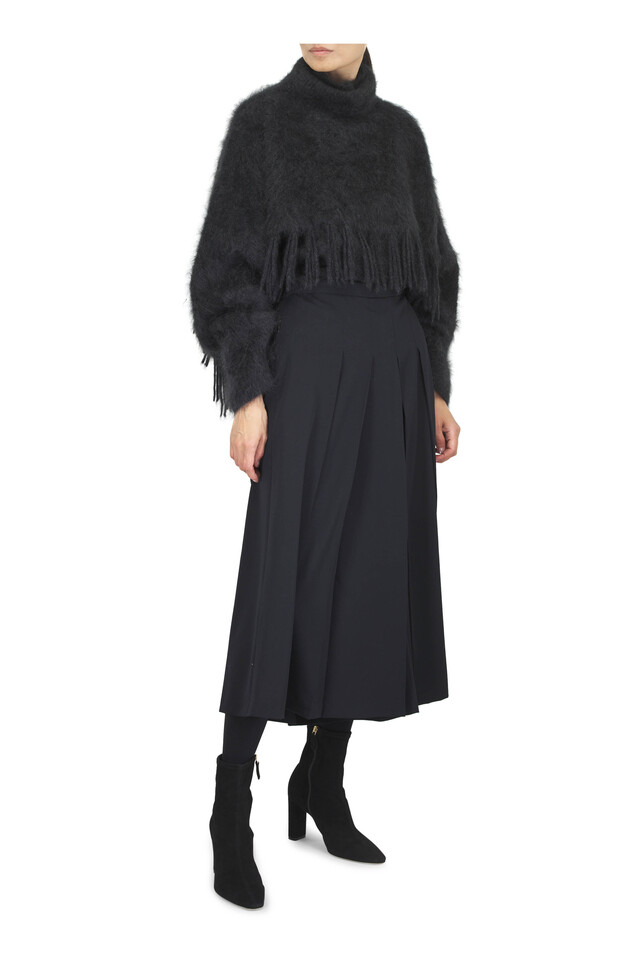 Designer outfit featuring Marcella Black Suede Boot, 75mm, Charcoal Gray Textured Cashmere Sweater and 2 other pieces