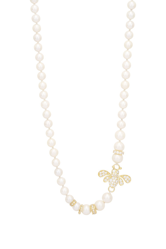 Sydney Evan 14k Yellow Gold Pearl & Diamond Bee Necklace