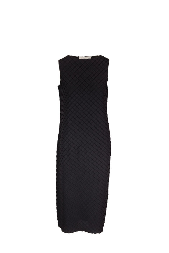 Lafayette 148 New York - Black Regenerated Satin Diamond Pleat Midi Dress