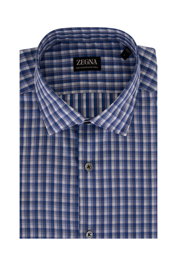 Zegna - Light Blue Plaid Cotton Twill Sport Shirt 