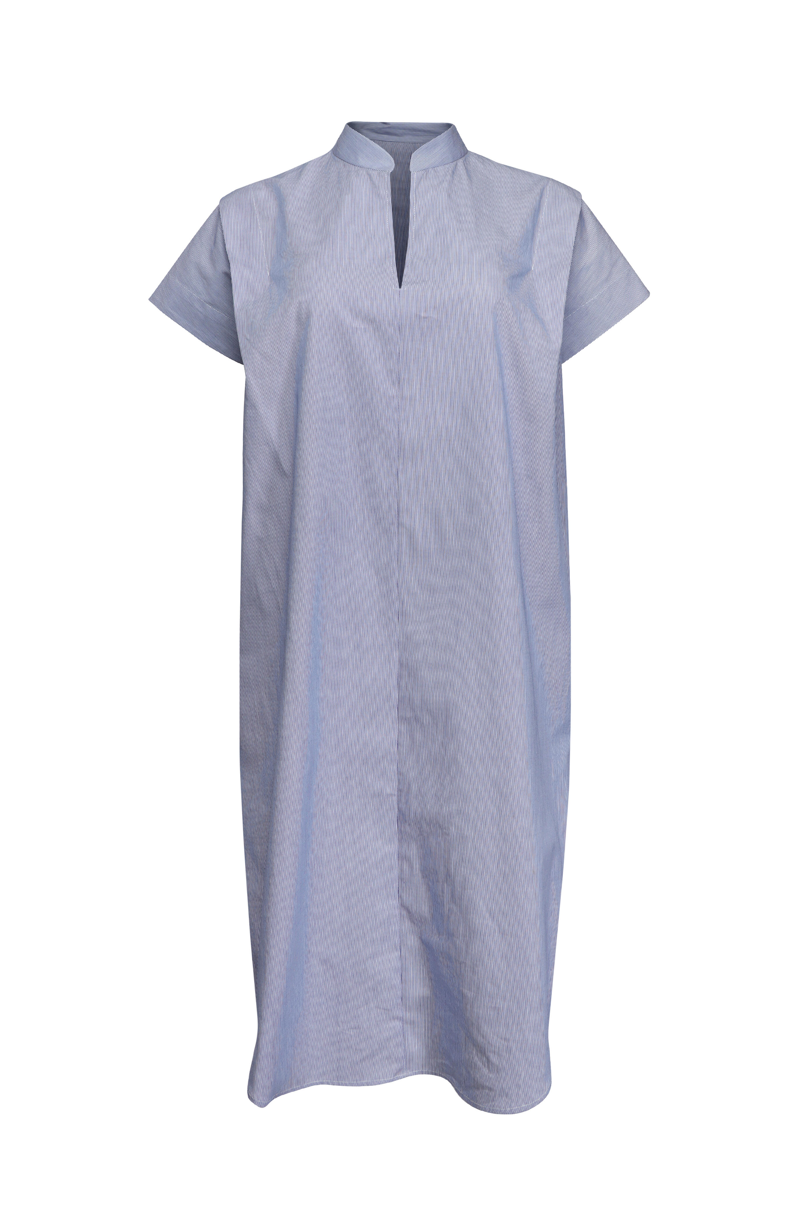 Zero + Maria Cornejo - Pleat Circle Blue & White Micro Stripe Dress