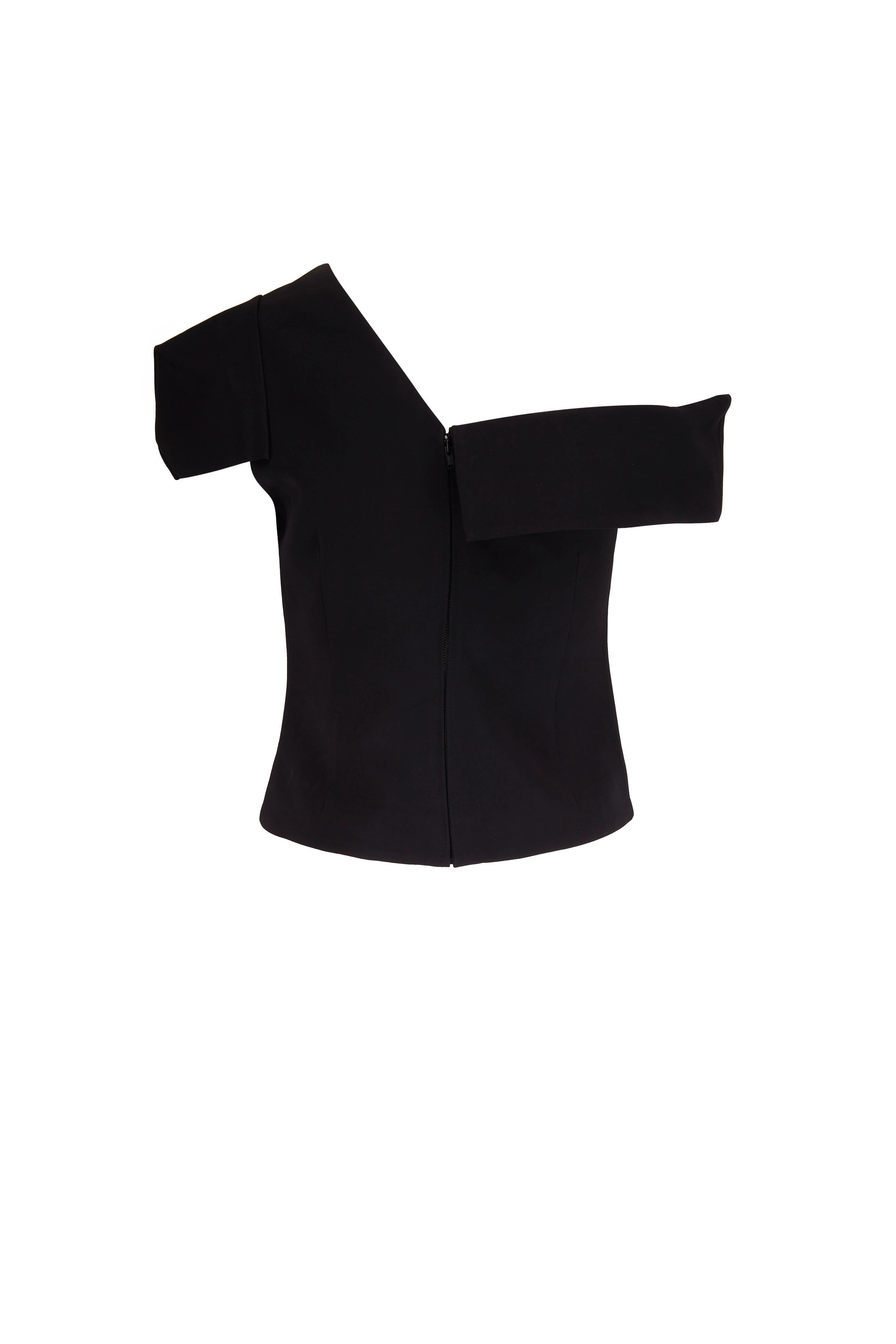 Roland Mouret - Black Draped Asymmetric Stretch Cady Top