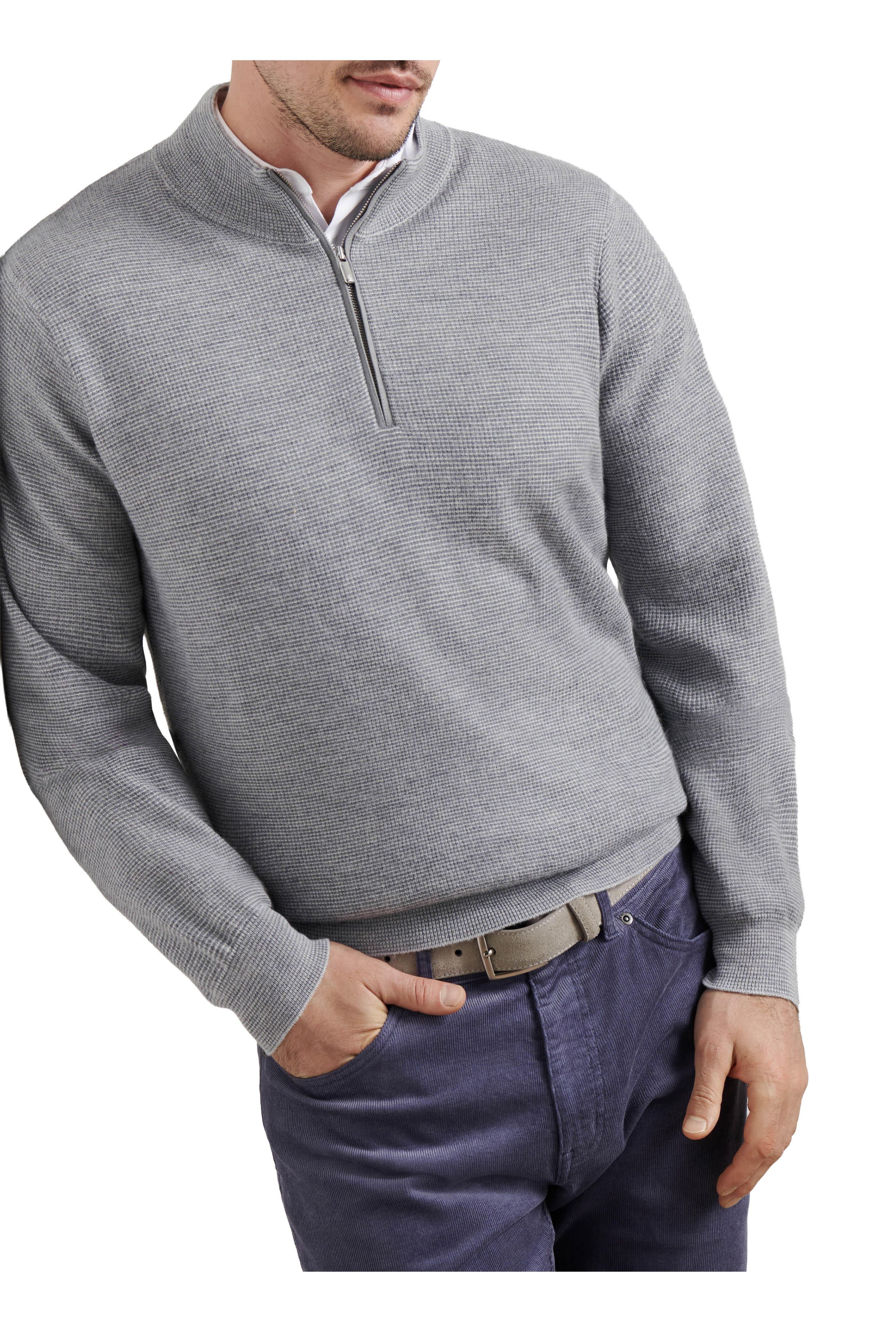 Peter Millar - West British Gray Quarter Zip Sweater