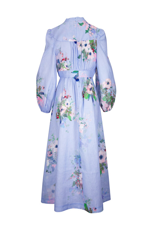 Zimmermann - Everley Light Blue Watercolor Floral Midi Dress