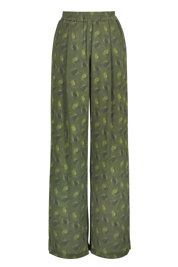 Odeeh Dark Olive Mini Oval Print Silk Pant - view 1