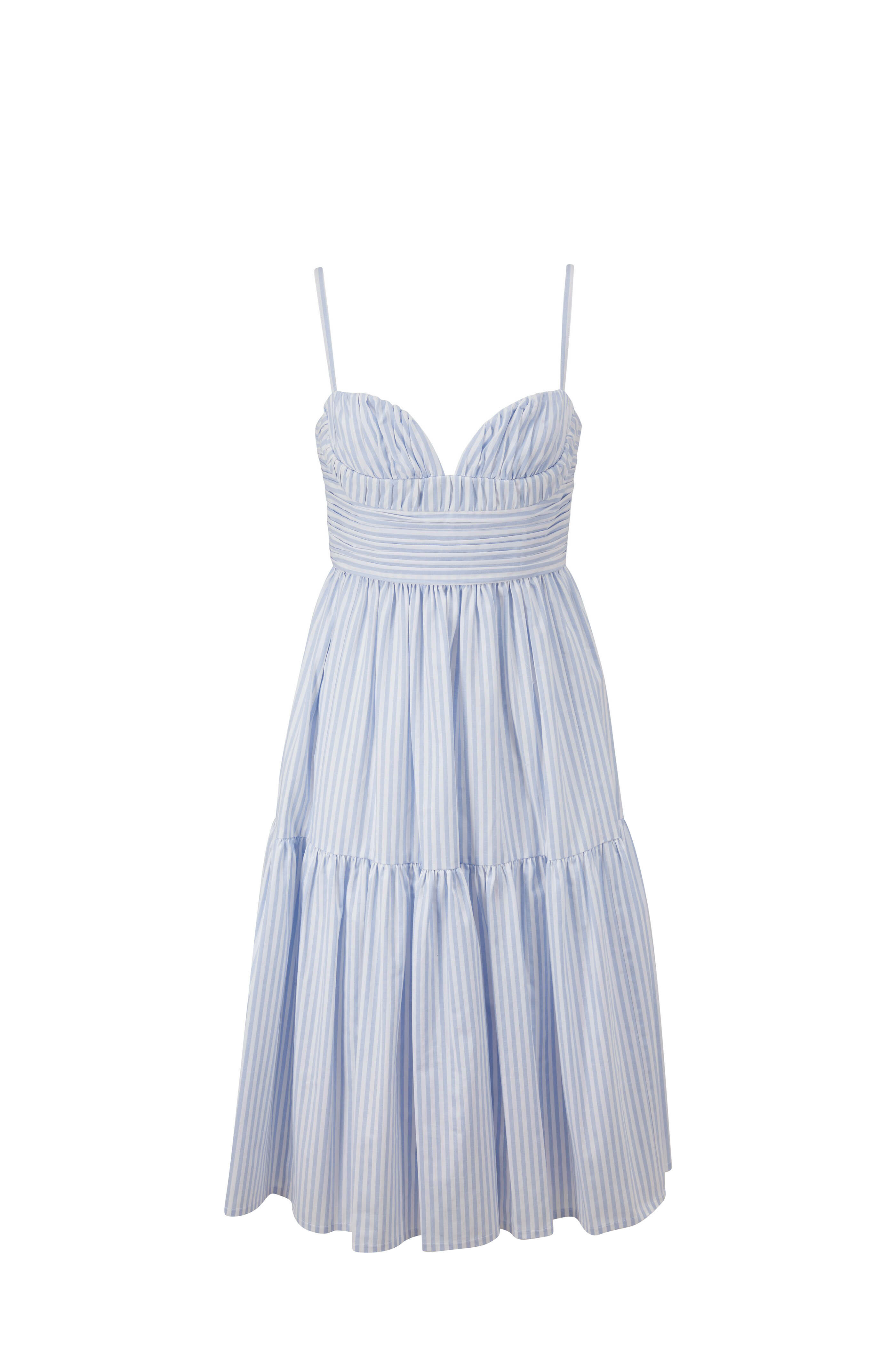 Carolina Herrera - White Striped Stretch Cotton Spaghetti Strap Dress