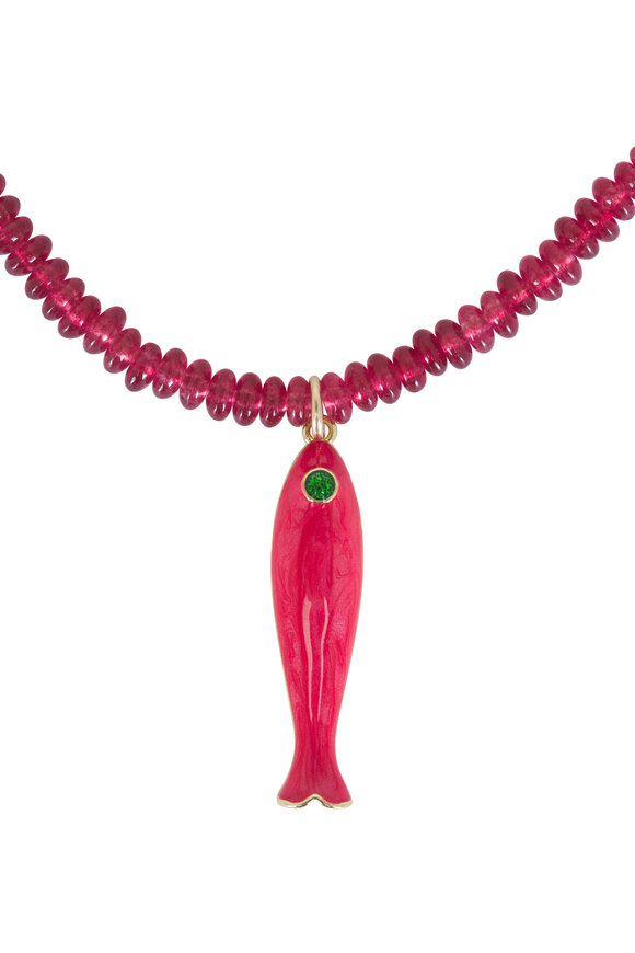 Cristina V. Raspberry Garnet Fish Pendant Necklace - view 2