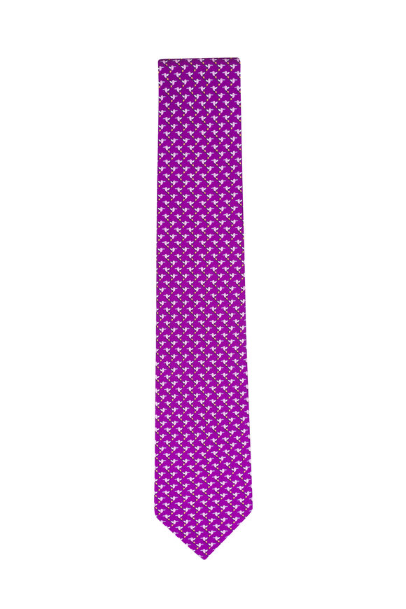 Ferragamo Purple Hummingbird Print Silk Necktie