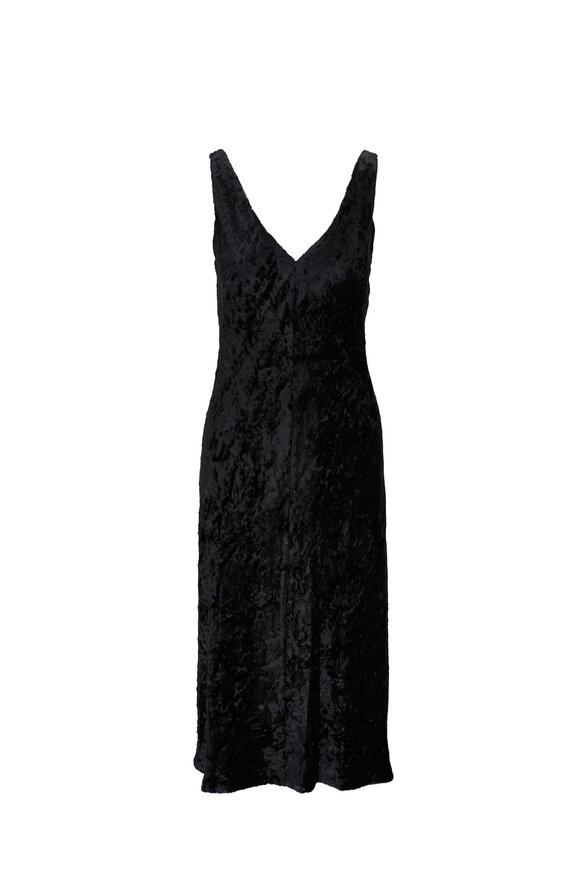 Vince Luxe Black Textured Velvet Slip Dress