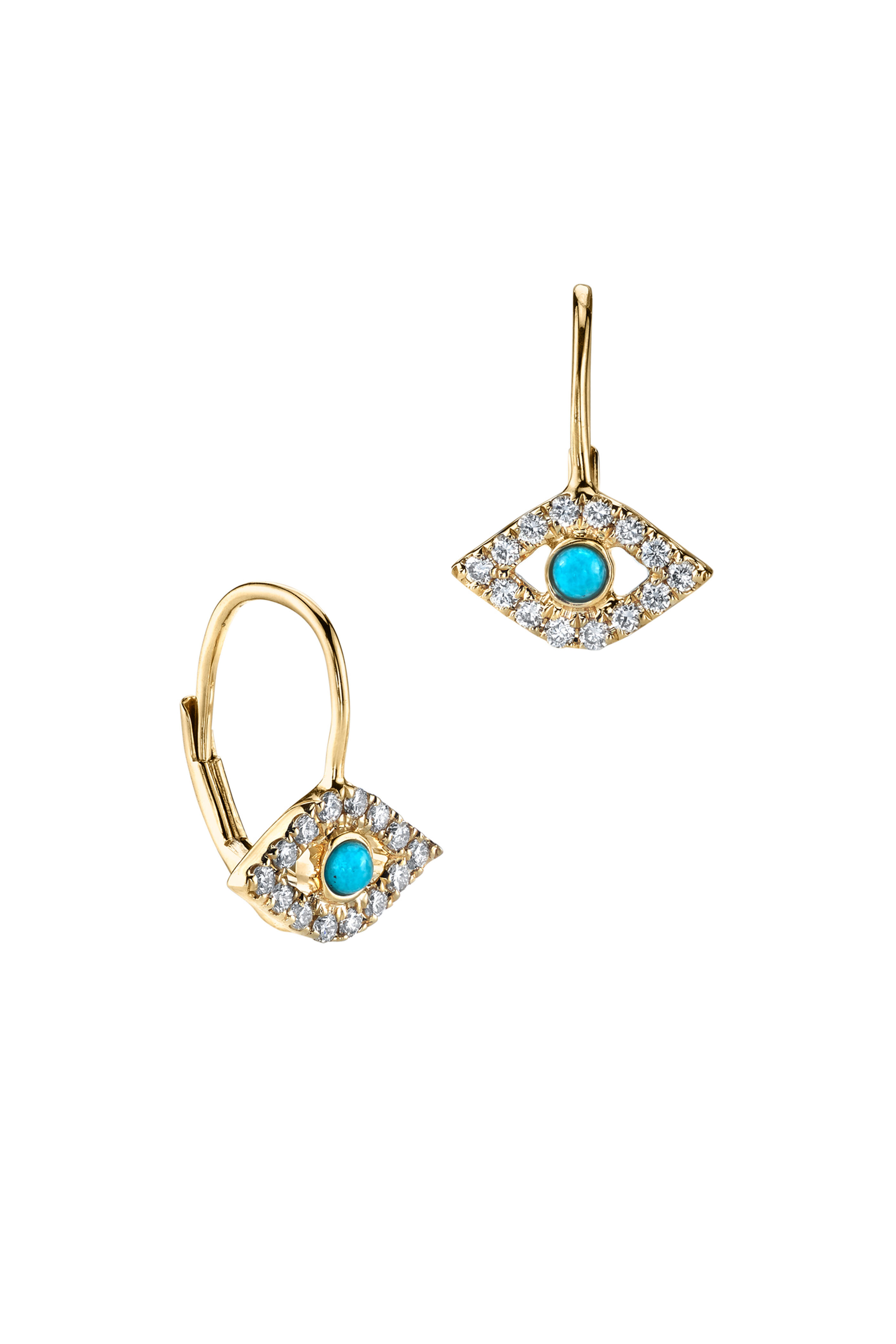 Sydney Evan - 18K Yellow Gold Bezel Evil Eye Wire Earrings