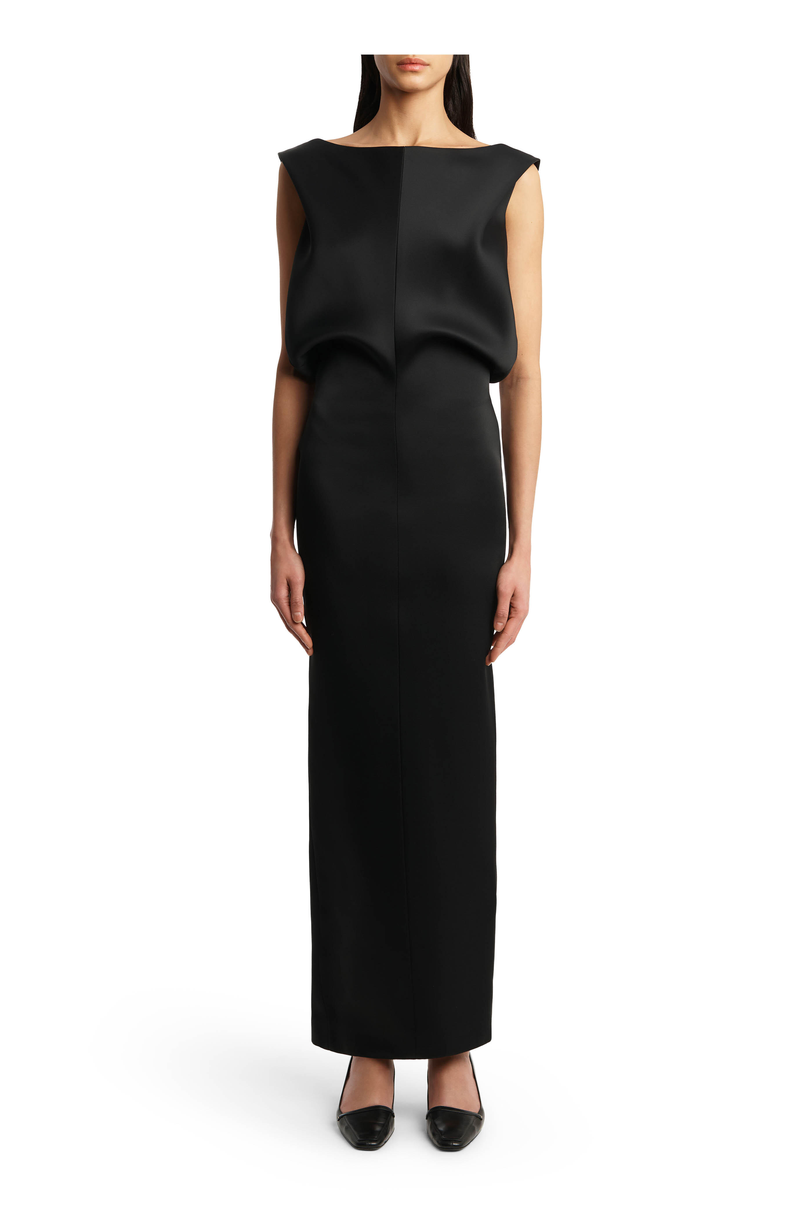 Khaite - Terran Black Bonded Crepe Satin Maxi Dress