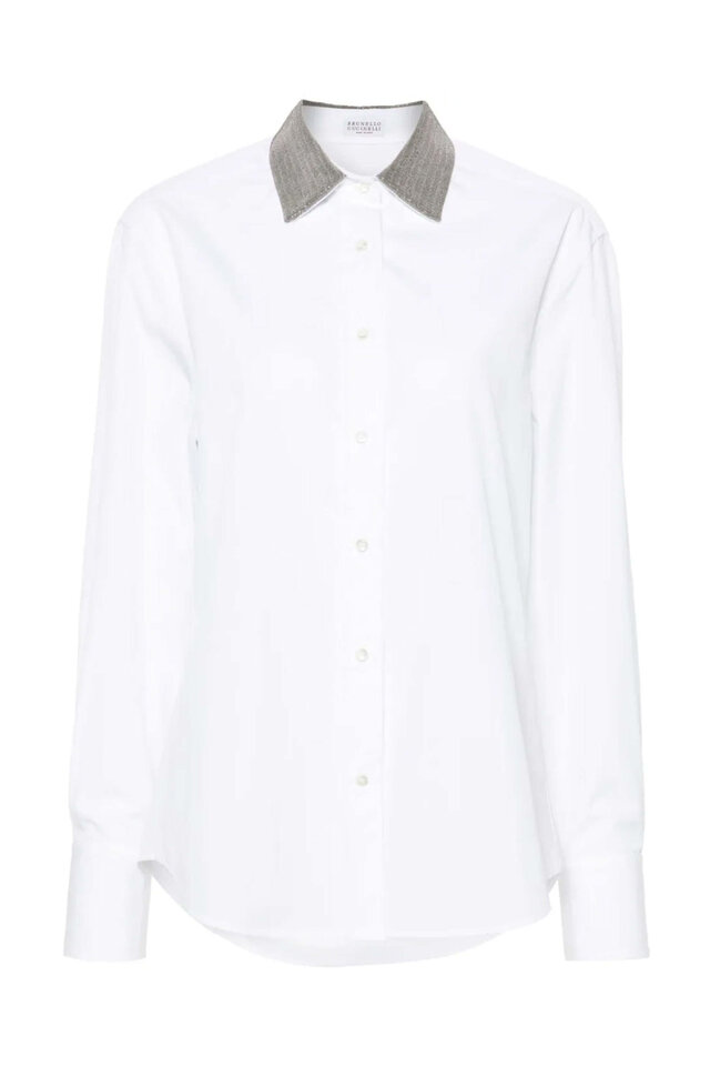 Brunello Cucinelli - White Cotton Poplin Monili Button Down