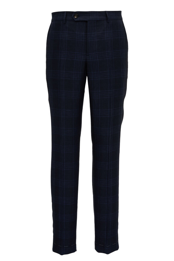 Brunello Cucinelli - Navy Tonal Plaid Linen, Wool & Silk Suit 