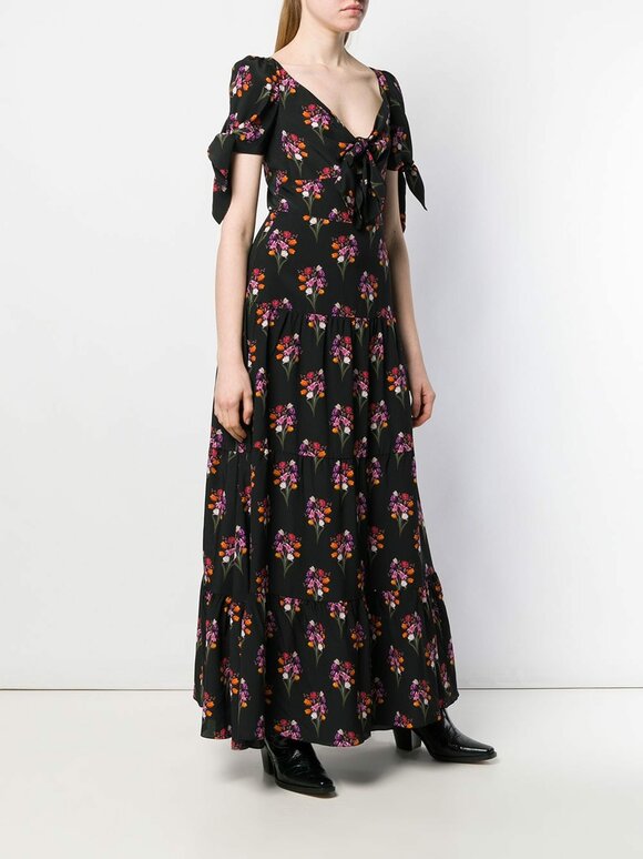 Borgo De Nor - Ophelia Black Silk Floral Printed Maxi Dress