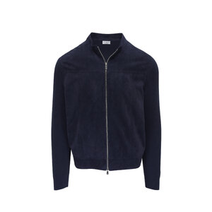 Brunello Cucinelli - Dark Blue Hybrid Suede & Cotton Full Zip Jacket