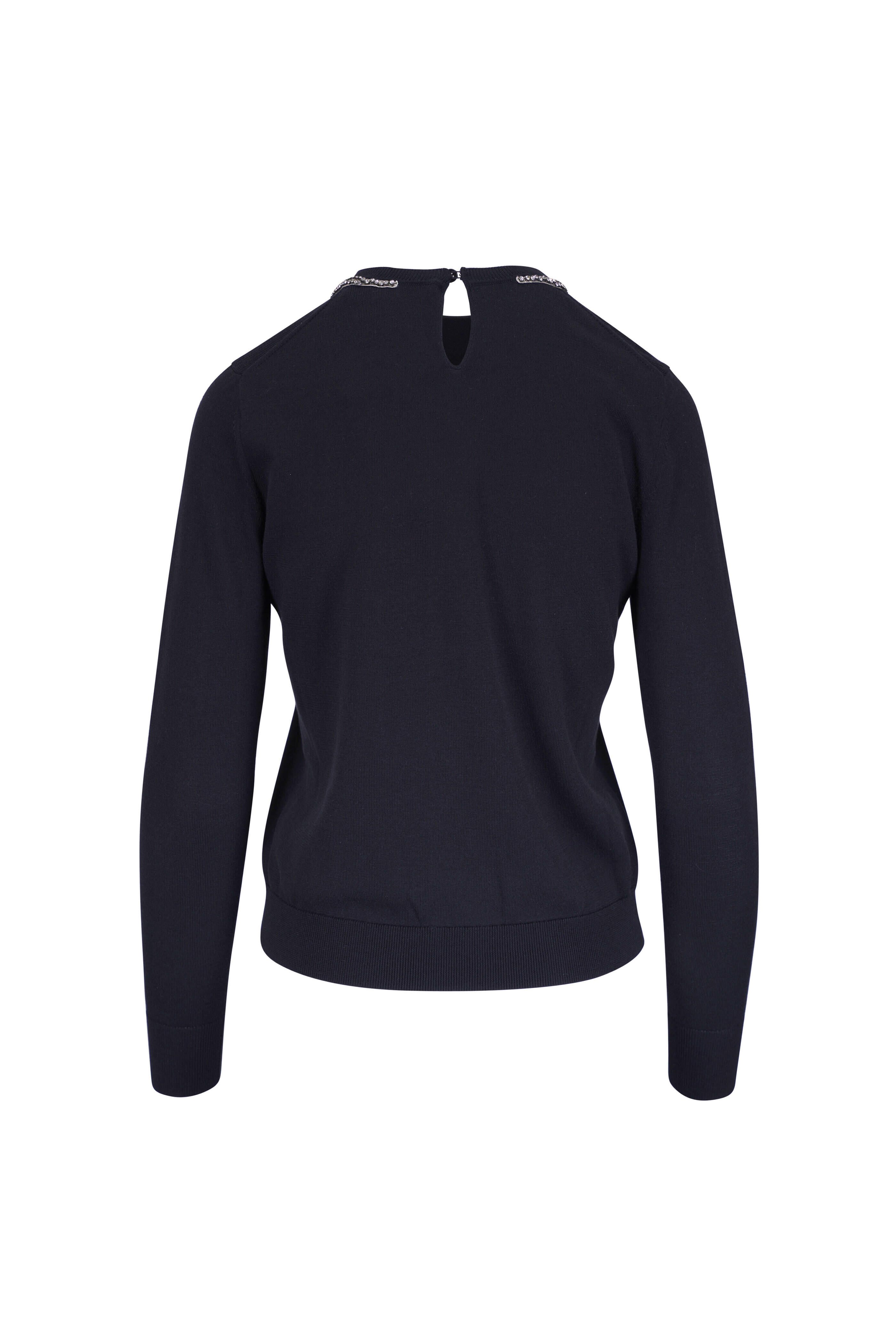 Carolina Herrera - Black Bow Embellished Collar Sweater