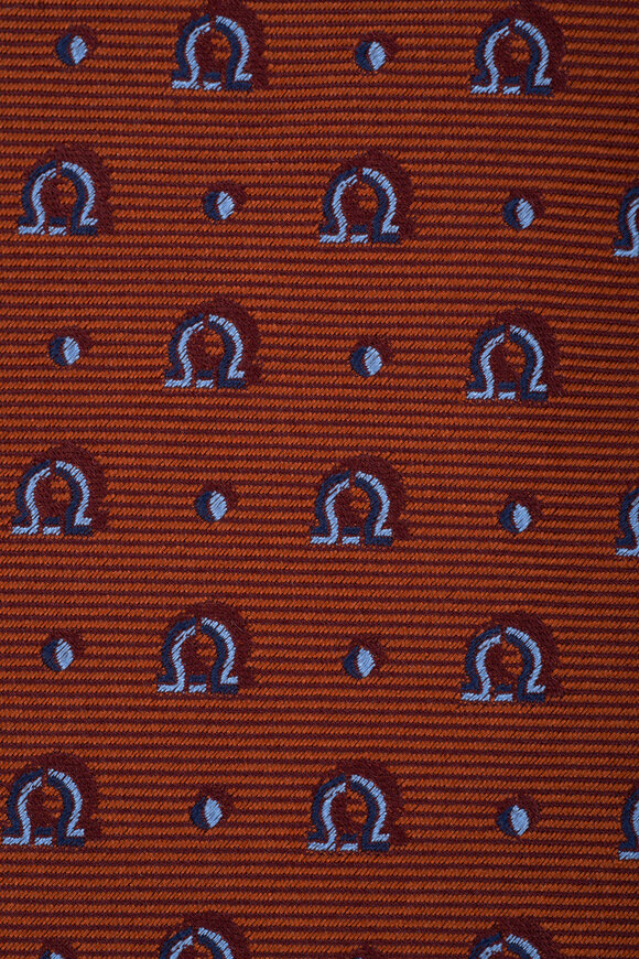 Ferragamo - Brown & Blue Logo Print Silk Necktie