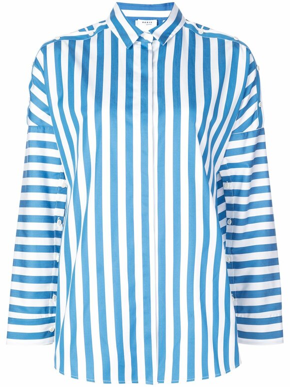 Akris Punto - Blue & Cream Striped Button Sleeve Blouse