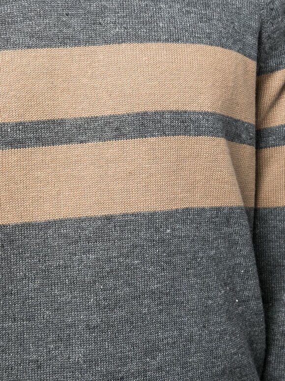 Brunello Cucinelli - Gray & Camel Striped Linen & Cotton Pullover