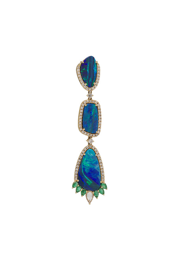 Kai Linz - Blue Opal, Diamond & Emerald Drop Earrings