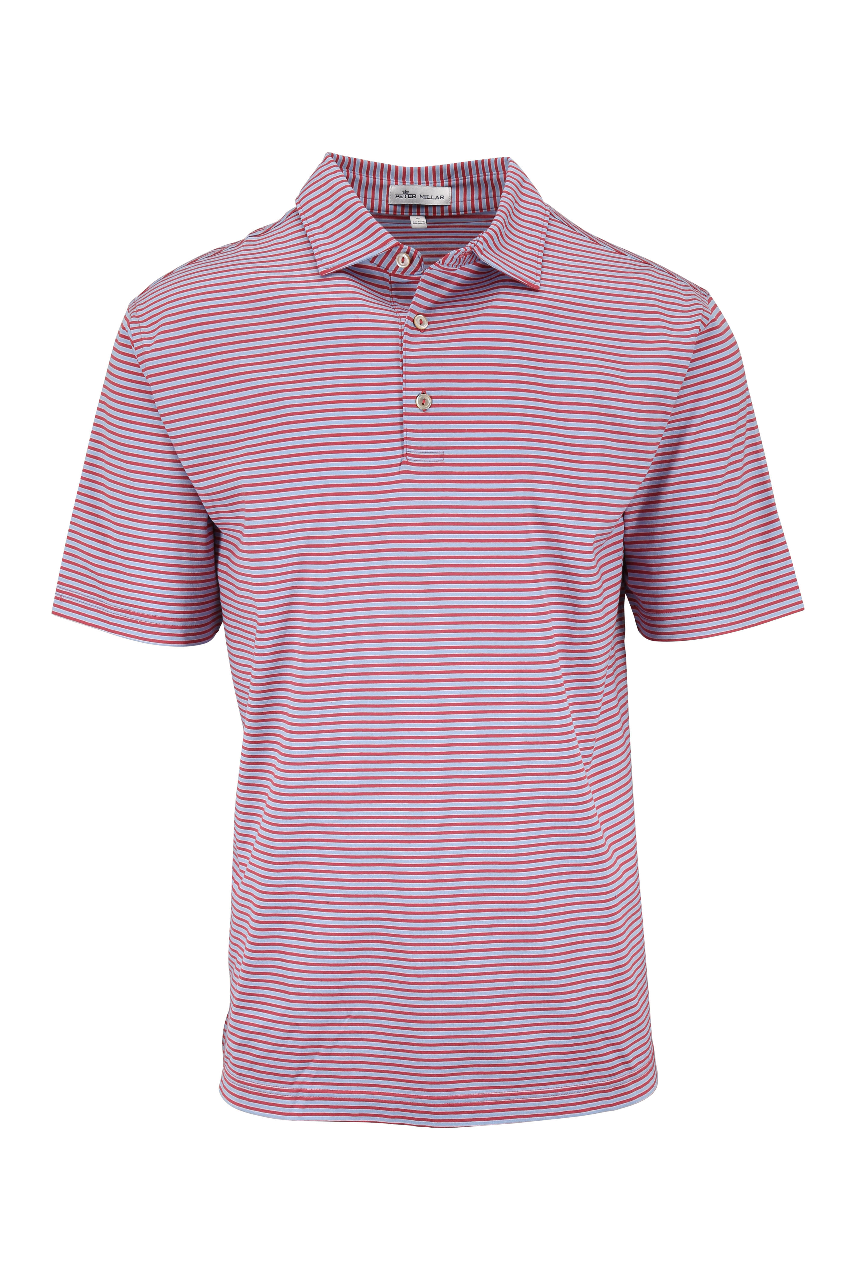 Peter Millar - Lisle Red & Blue Striped Cotton Polo