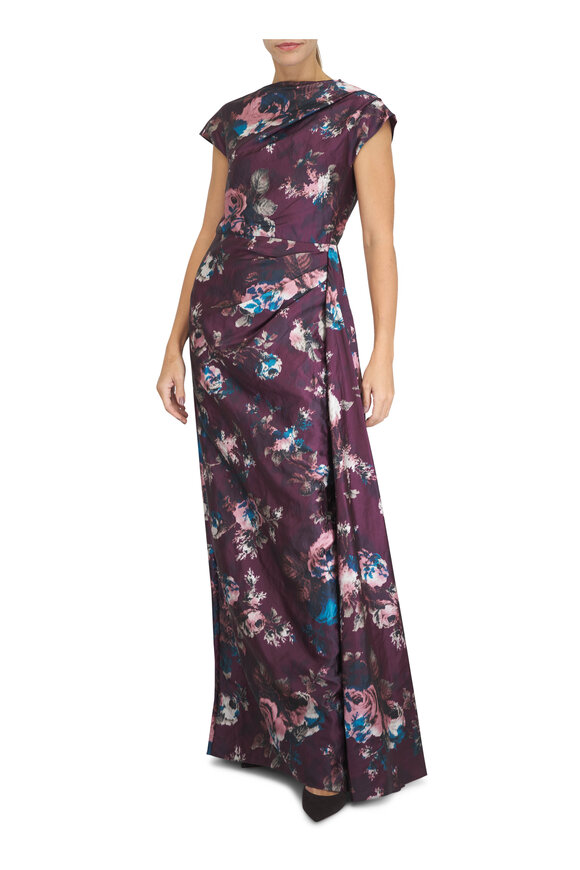 Erdem Burgundy Textured Satin Draped Gown - view 2