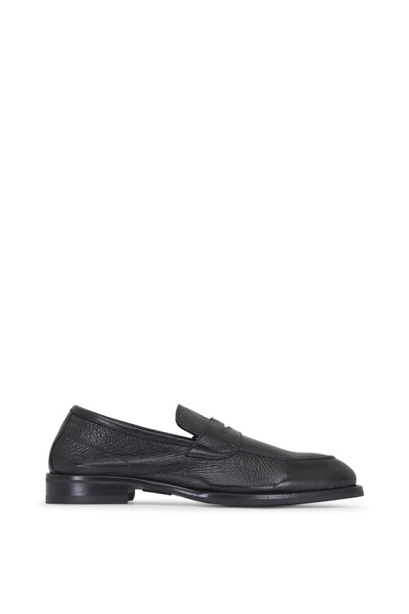 Di Bianco Aviano Black Grained Leather Penny Loafer - view 2