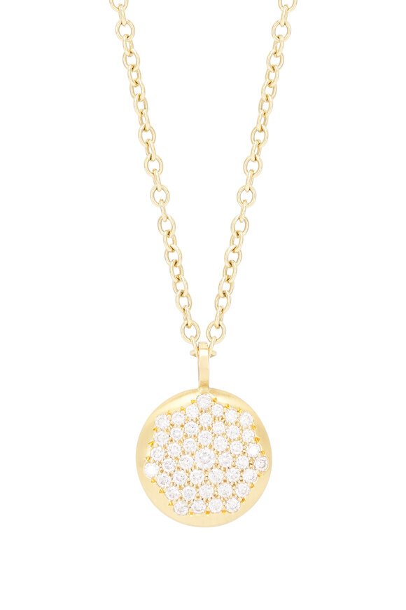 Caroline Ellen 20k Yellow Gold Large Pave Lentil Pendant Necklace - view 2