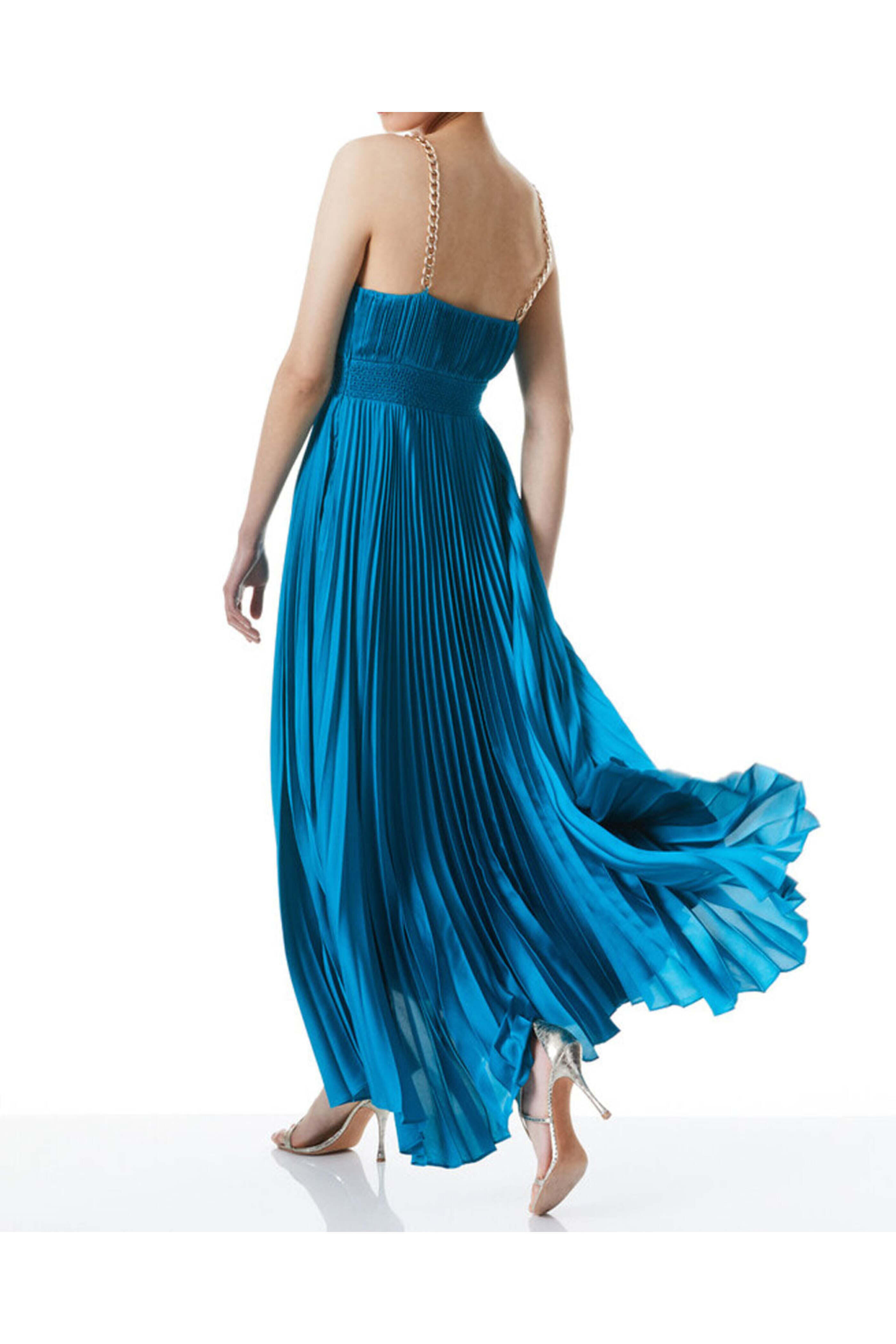 Alice & Olivia - Ocean Blue Chain Strap Pleated Gloria Maxi Dress