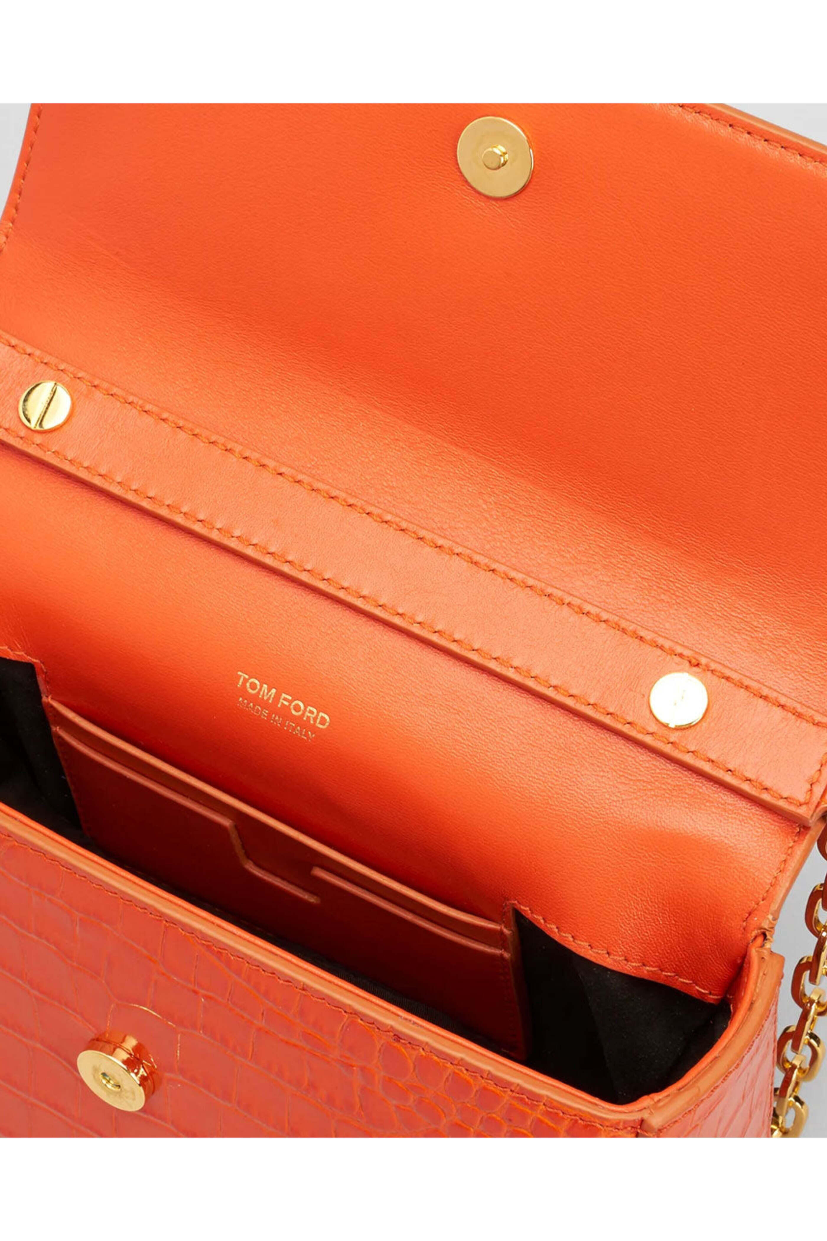 Tom Ford - Bianca Croc Embossed Shoulder Bag in Mango