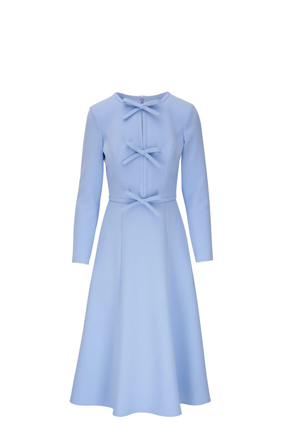 Carolina Herrera - Sky Blue Triple Bow Long Sleeve Midi Dress 