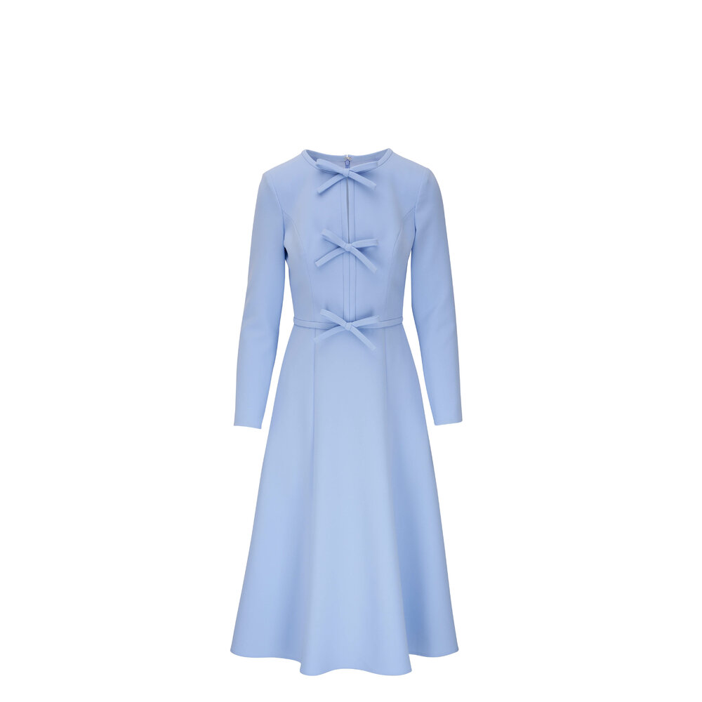 Carolina Herrera - Sky Blue Triple Bow Long Sleeve Midi Dress