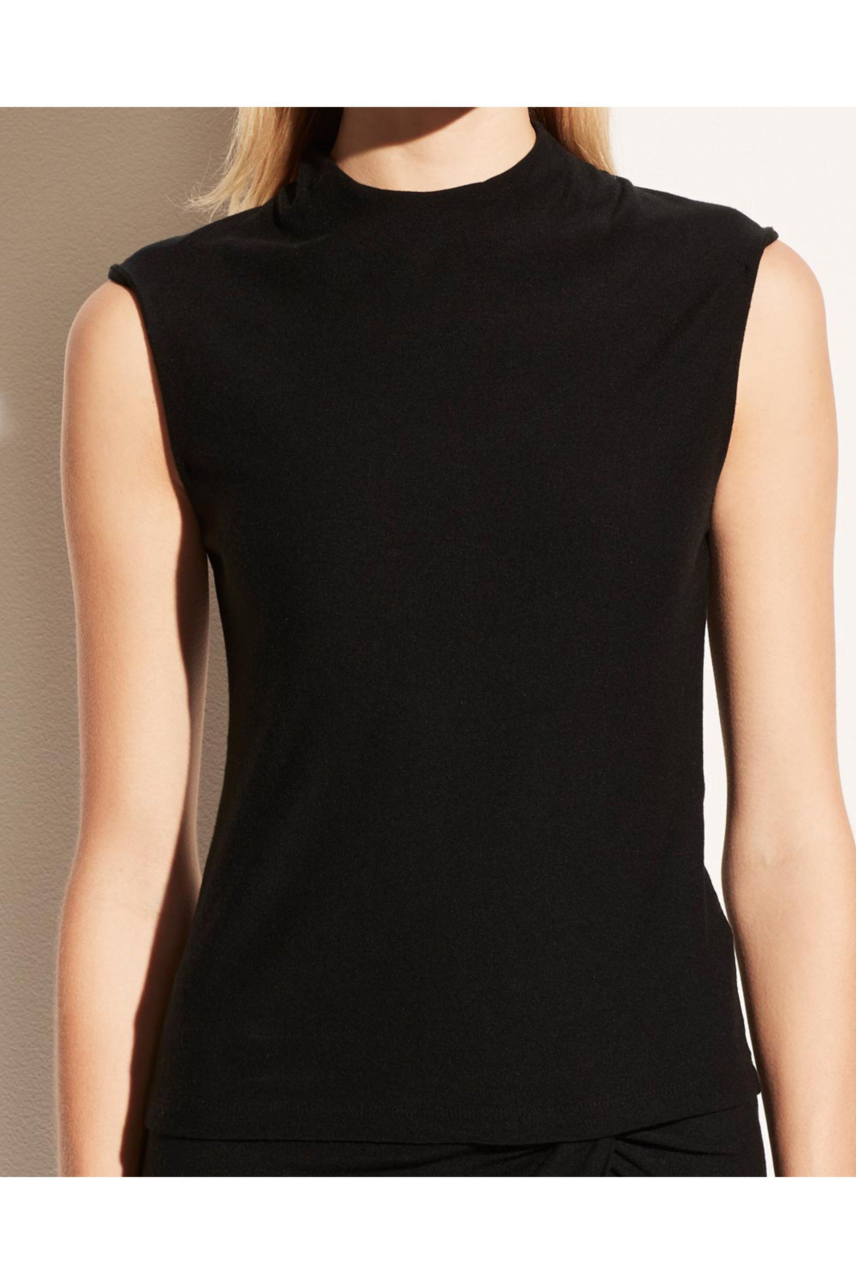 Draped Front Shell Vince - Black Draped Neck Shell Tank | Mitchell Stores