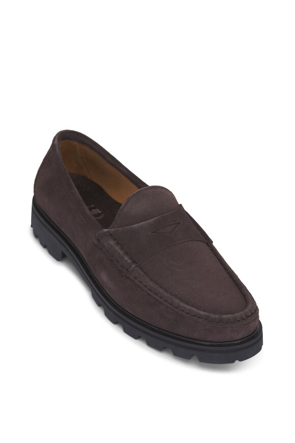 Martin Dingman Addison Dark Brown Suede Penny Loafer