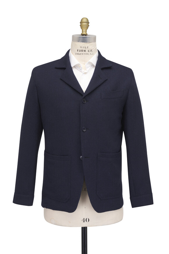 Atelier Munro Navy Blue Solid Knit Informal Jacket - view 2