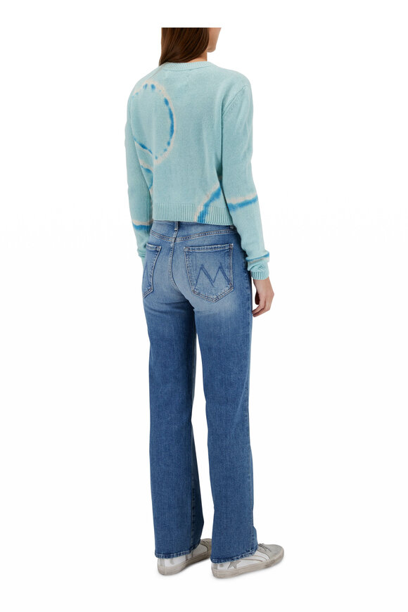 The Elder Statesman - Molecule Light Blue & Ivory Cashmere Crop Sweater