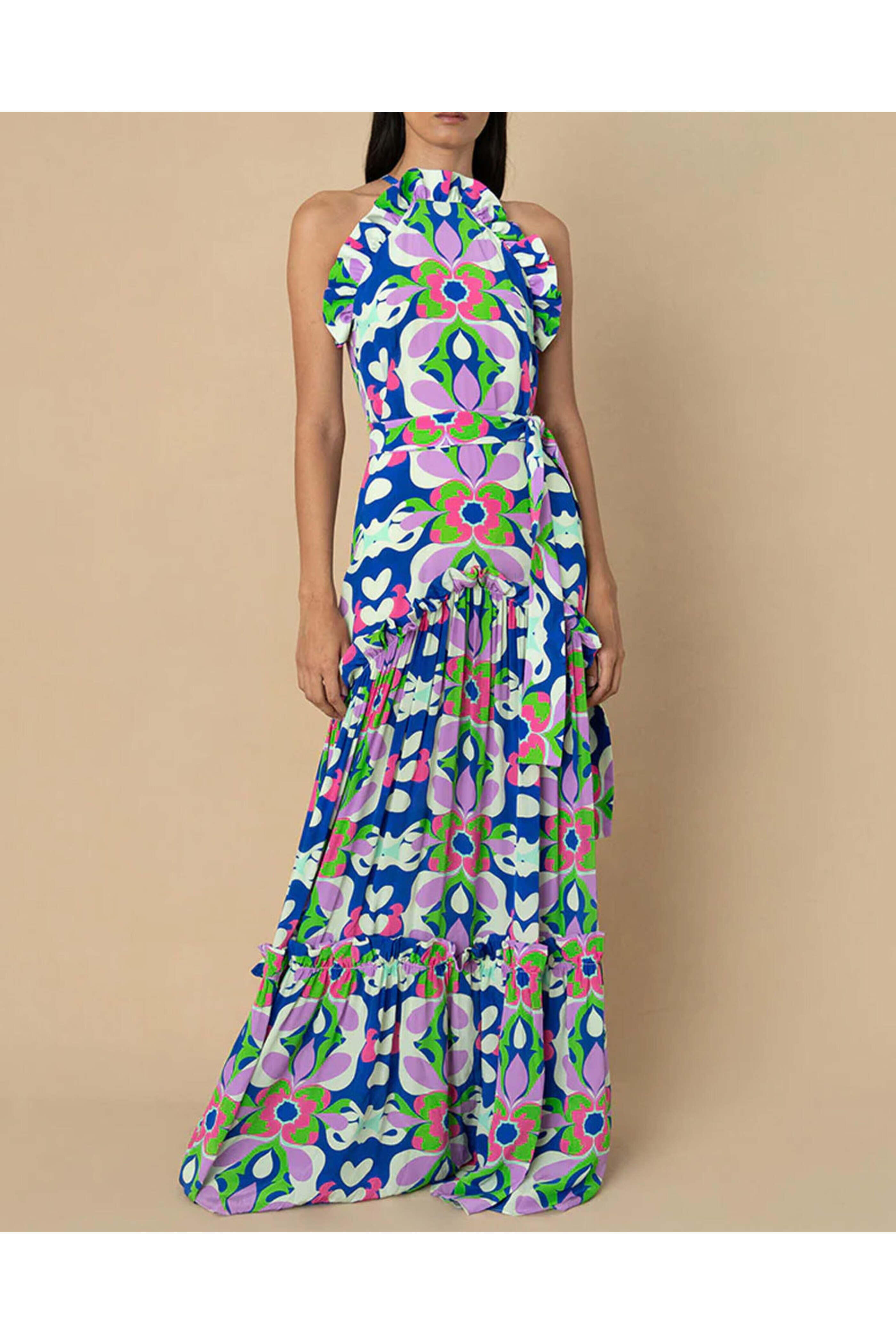 Borgo De Nor - Seventies Pink Crepe High Neck Tatiana Dress