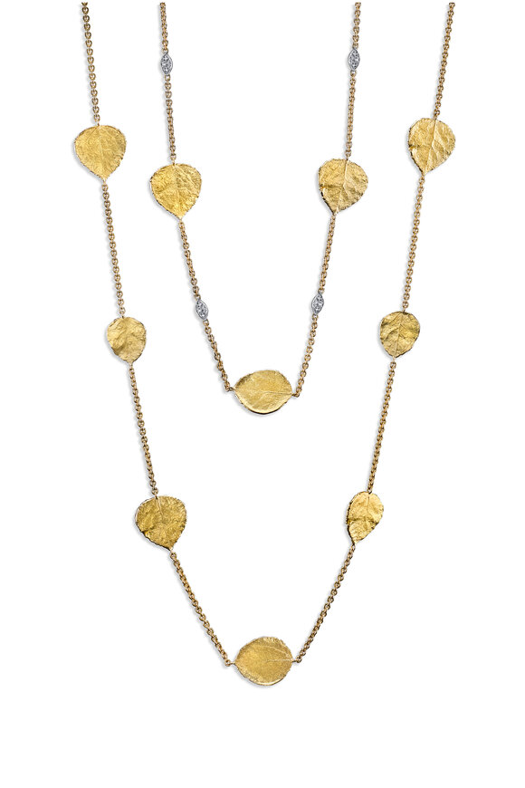 Aaron Henry - Yellow Gold Aspen Leaves Diamond Necklace