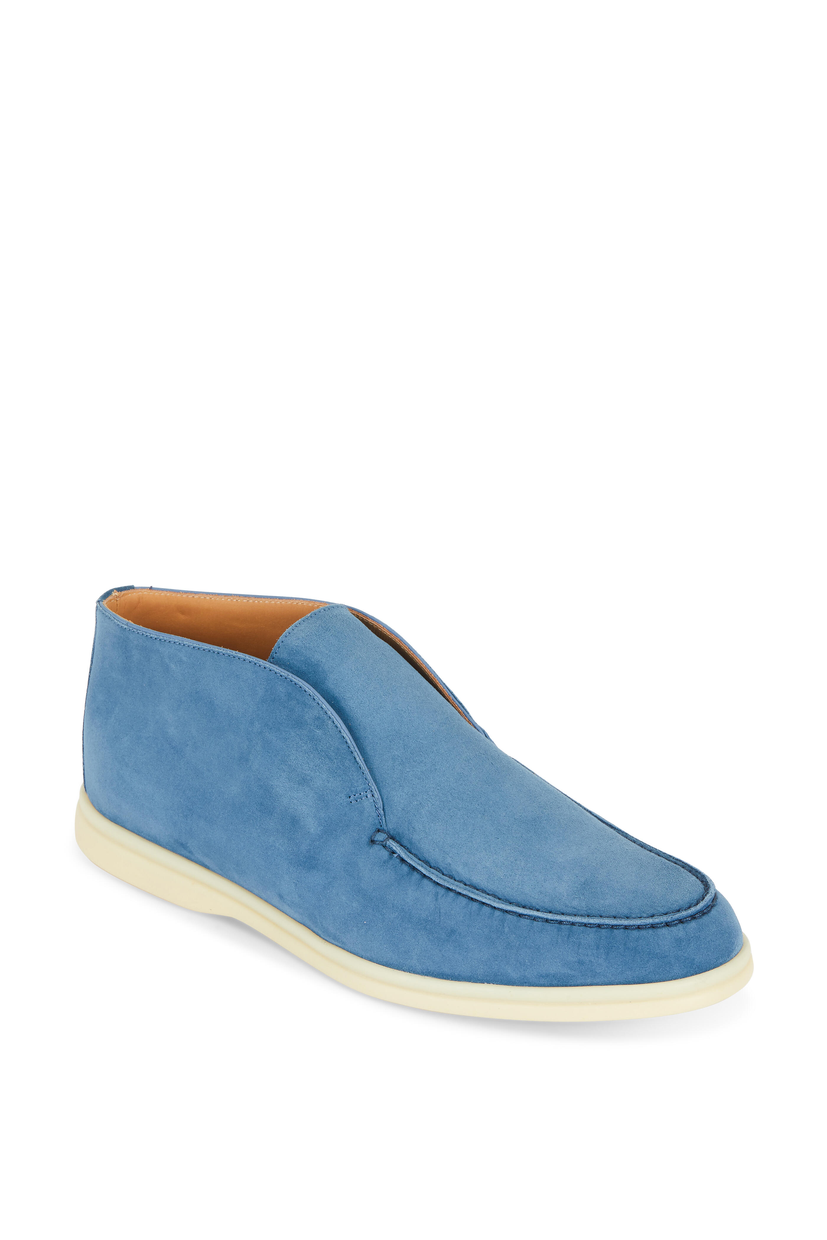 Loro Piana - Open Walk Aegean Blue Suede Boot | Mitchell Stores