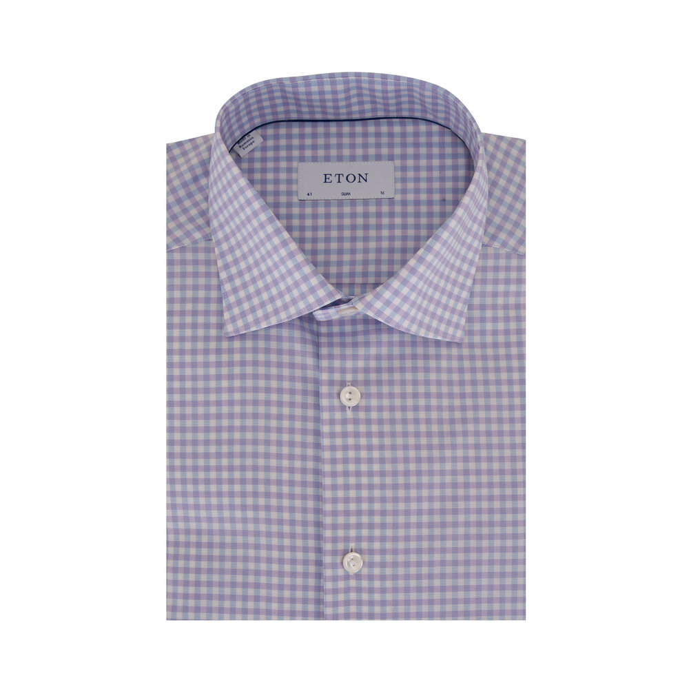 High quality Eton Dress Shirt Size 16 41 Slim Purple Plaid 100% Cotton.