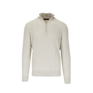 Loro Piana - Silver Cable Knit Cashmere Quarter-Zip Sweater