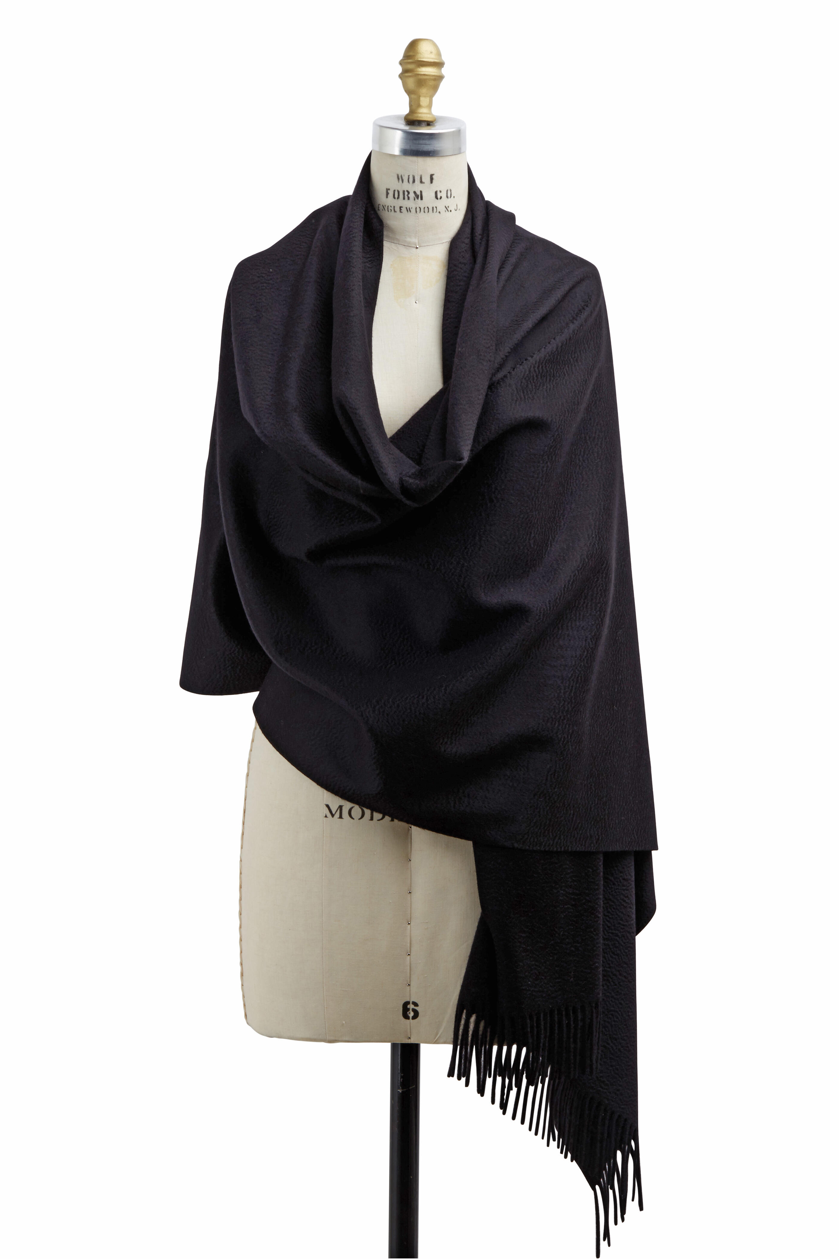Loro Piana【カシミヤ100%・ ブラック・オペラストール】 Loro Piana - Opera Black Cashmere Scarf | Mitchell Stores